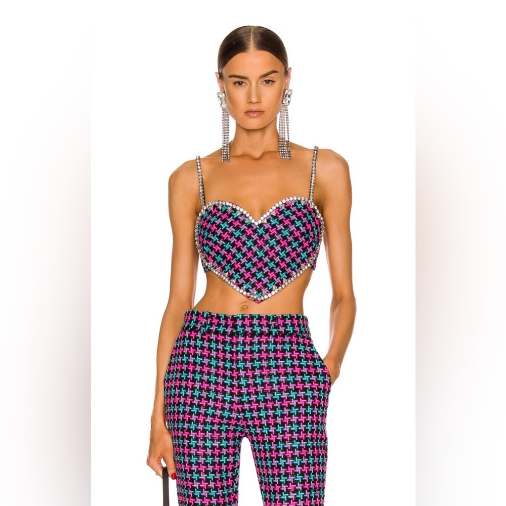 AREA Crystal Trim Heart Top - Fuchsia & Aqua